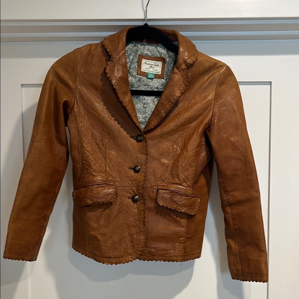 Massimo Dutti Brown Leather Blazer Tailored Hip-Length